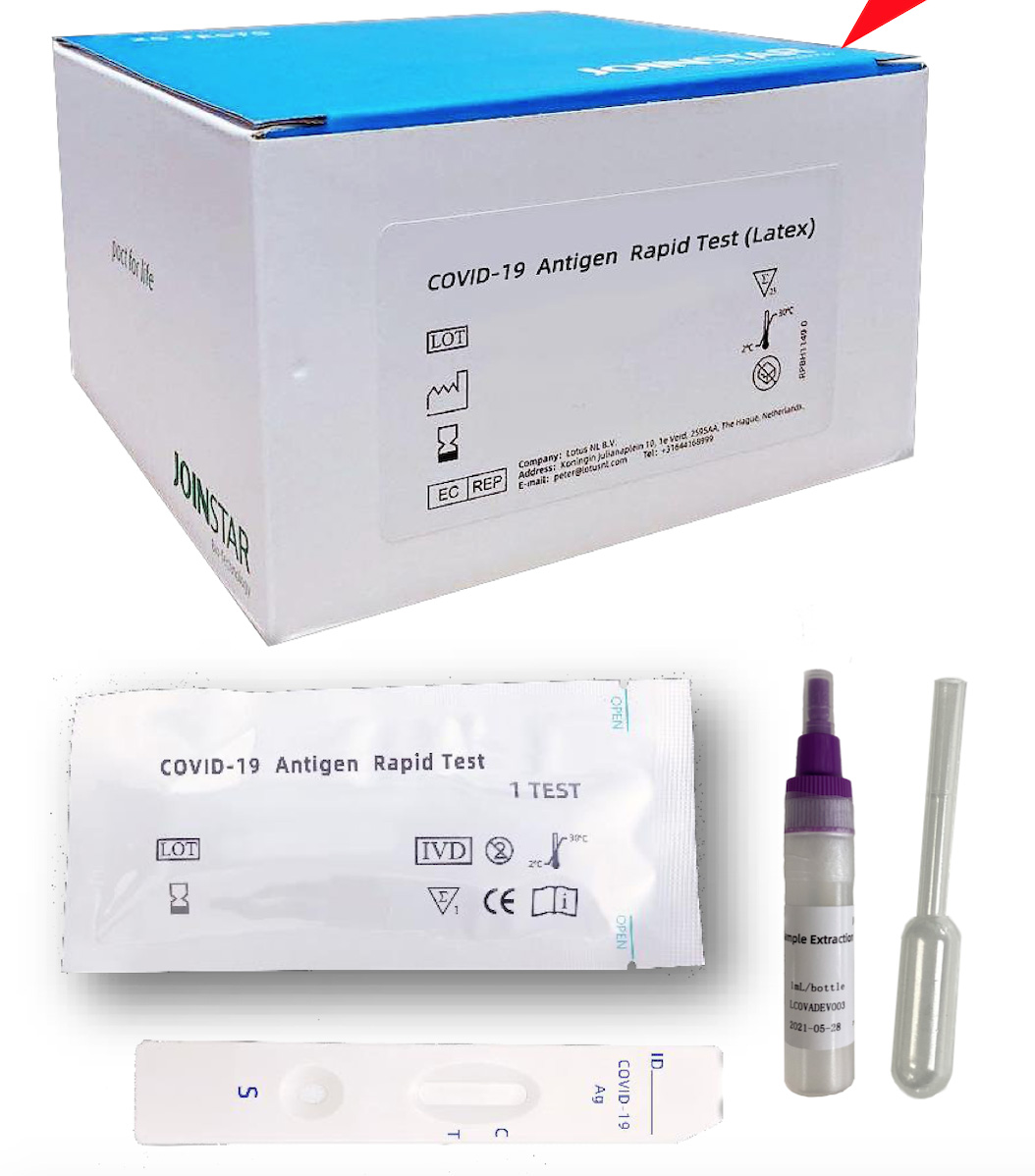 Γρήγορο τεστ Covid-19 JOINSTAR Antigen Rapid Test Latex. Τεστ αντιγόνου κορωνοϊού (σάλιου) με υψηλή ακρίβεια.